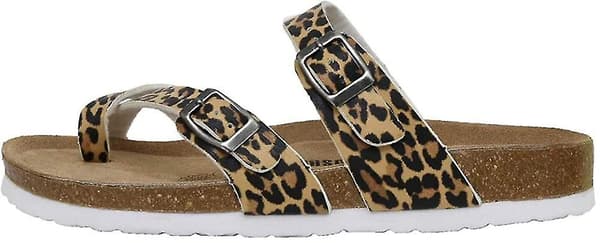 Damtofflor med glidsula, korkfotbädd, justerbara Leopard 40