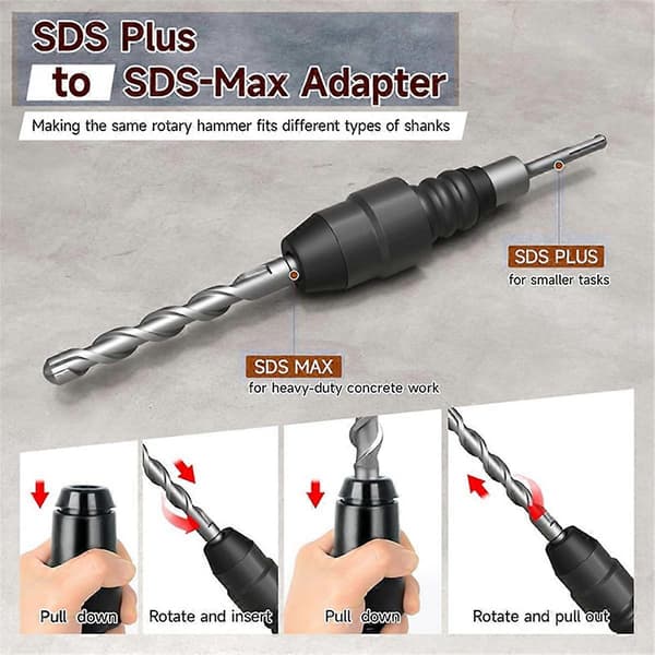1 stk. adapter fra SDS Plus til SDS Max til borehammer