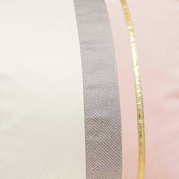 Marinblå Vit Guld Läder Randig Patchwork Sammet Kuddfodral ... Pink