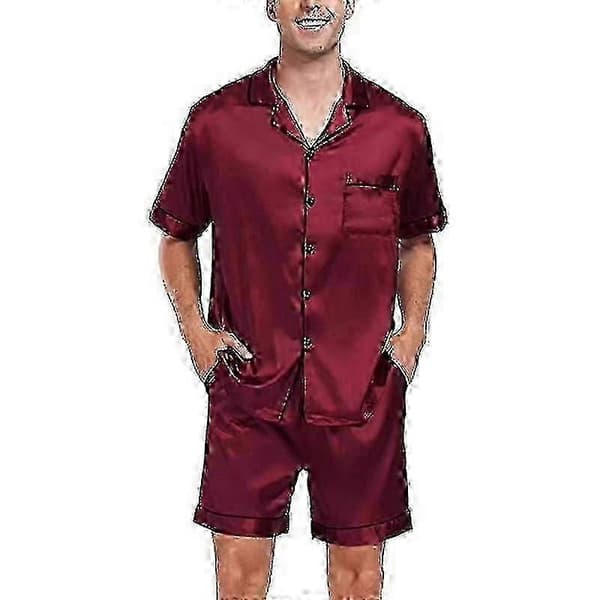 Herr Satin Siden Pyjamas Set Kortärmad Sovkläder Red 2XL