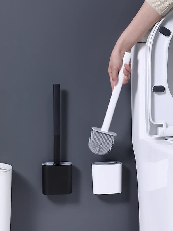 Väggmonterad toalettborste med hållare - Vit, platsbesparande design black black