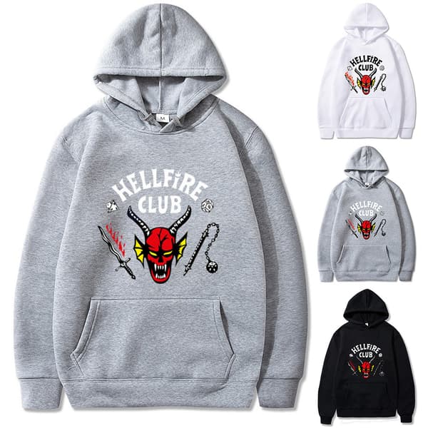 Stranger Things 4 Hellfire Club Hettegenser Sweatshirt Topp M lys grå light grey 3XL