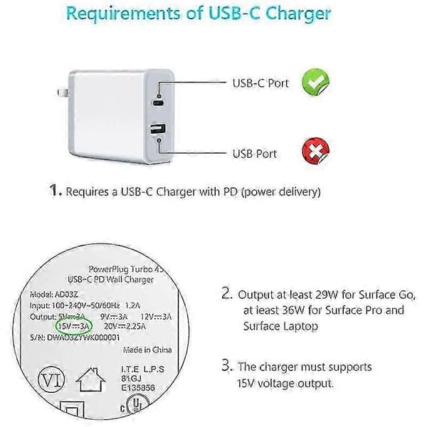 Nailonpunos Surface Connect - USB-C -latauskaapeli Surface Pro7 Go2 Pro6 5/4/3 Surface L -laitteille