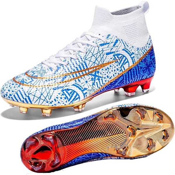 Herr Atletisk Utomhus Inomhus Bekväma Fotbollsskor Pojkar Fotboll Student Dobbar Sneakers Skor Högt Grepp Blå blue EU34