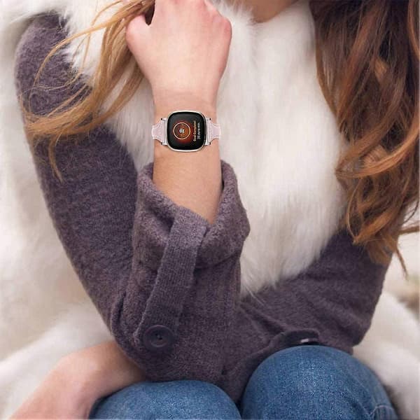 Ægte koskindslæder urrem til Fitbit Versa 4/Sense 2, 20 mm slank urrem - Grå Multicolor Pink