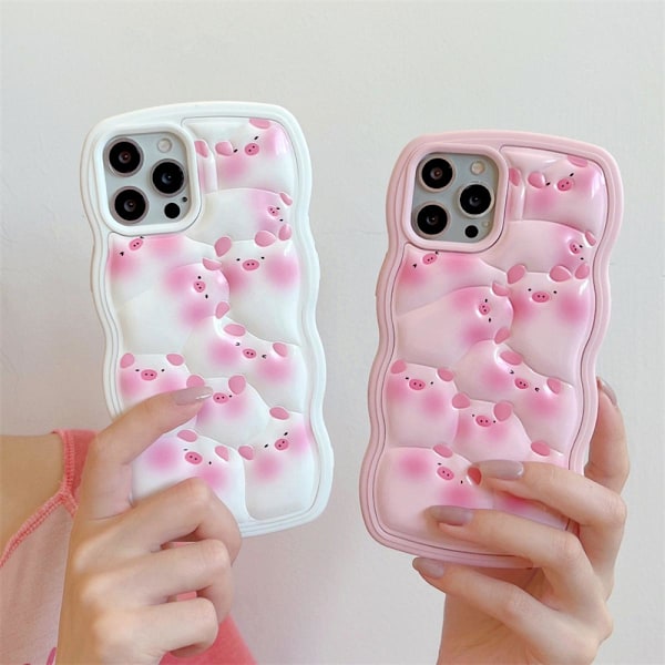 iPhone12 skal Helskärm söt rosa gris mjuk tjej mobilskal