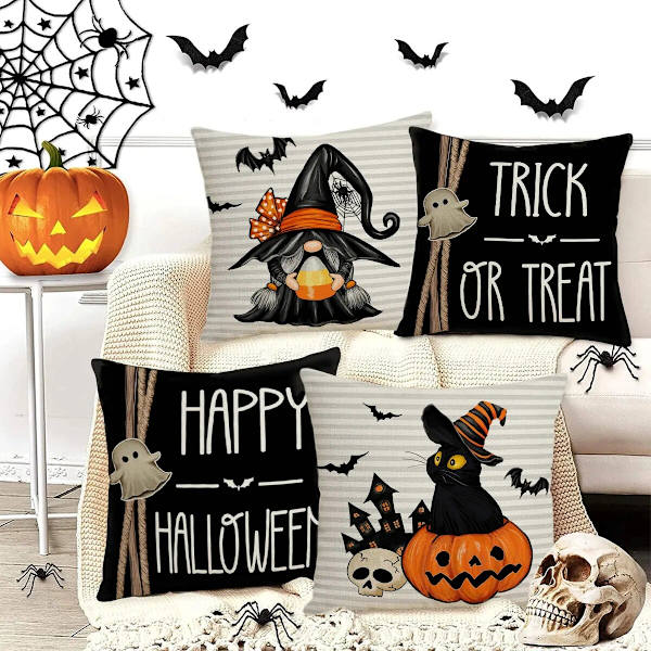 2023 Halloween Putetrekk Halloween Dekorasjon for Hjem Spøkelse Gresskar Flaggermus Putetrekk Skrekk Knask Eller Knep Festutstyr