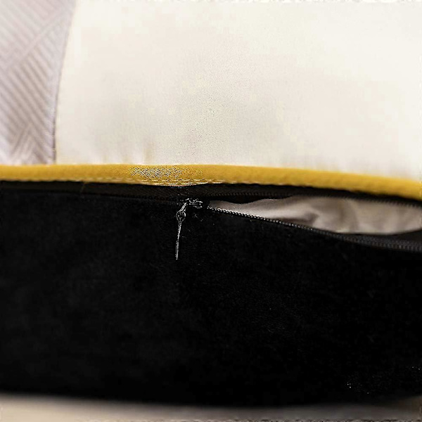 Marinblå Vit Guld Läder Randig Patchwork Sammet Kuddfodral ... Black