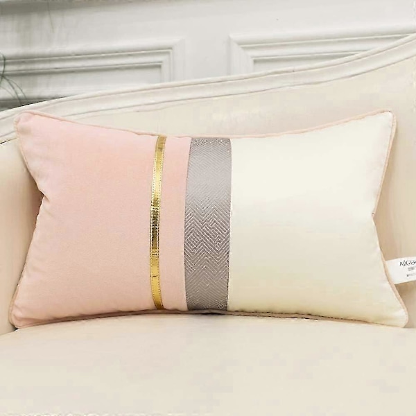 Marinblå Vit Guld Läder Randig Patchwork Sammet Kuddfodral ... Pink