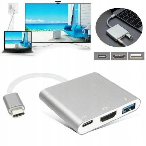 USB C -sovitin HDMI+USB 3.0+PD Hub 4K MacBook 3 in 1, JL1754