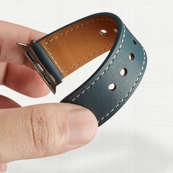 Läderarmband för Apple Watch band Ultra 2 49mm 44mm 40mm 38mm/42mm sport loop armband iWatch serie 9 8 7 3 4 5 6 klocka 41mm/45mm Ljusbrun 2
