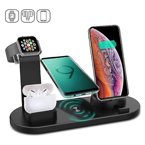3-in-1 langaton kellolaturi Micro USB -portilla - Type C -jalusta Black