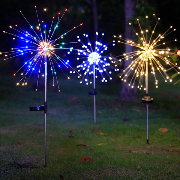 LED Solar Fyrværkeri Lyskæder Udendørs Vandtæt Plæne Gangsti Havelamper Til Terrasse Gårdhave Fest Jule Bryllupsdekoration 120 LED-8 Modes White