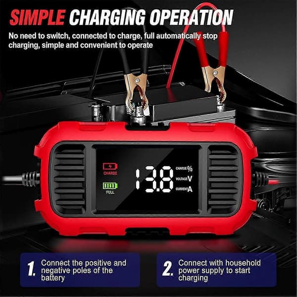 12V 2A Billaddare Digital Display Smart Batteriladdare Underhållsladdare