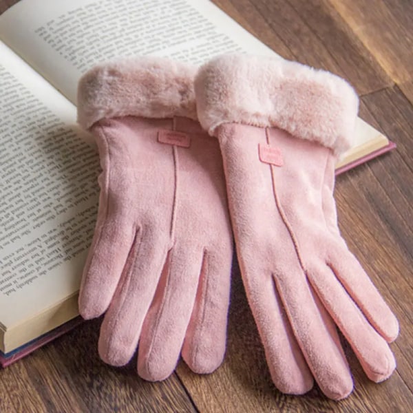 Nya Modehandskar Höst Vinter Söta Fluffiga Varma Vantar Fullfinger Vantar Kvinnor Utomhus Sport Damhandskar Skärm Pink One Size