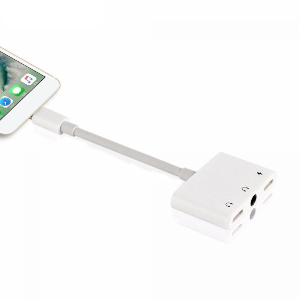 Mini Dual Lightning -jakajasovitin AUX-äänimuunnin kahdella 3,5 mm:n kuulokeliitännällä - 3654657661427