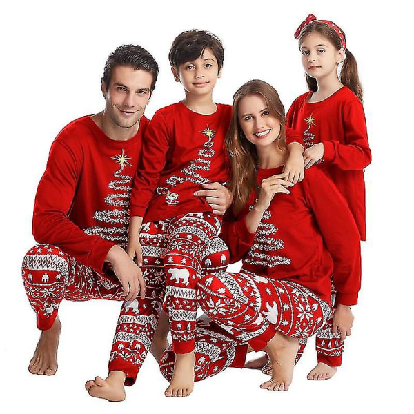 Julpyjamas Familj Pyjamas Set Tryckt Topp Och Rutiga Byxor Nattkläder Mom 6T