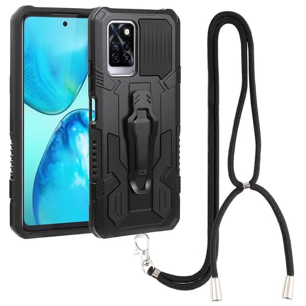 För Infinix Note 10 Pro Armor Warrior Stöttåligt PC + TPU Snodd Telefonfodral Black