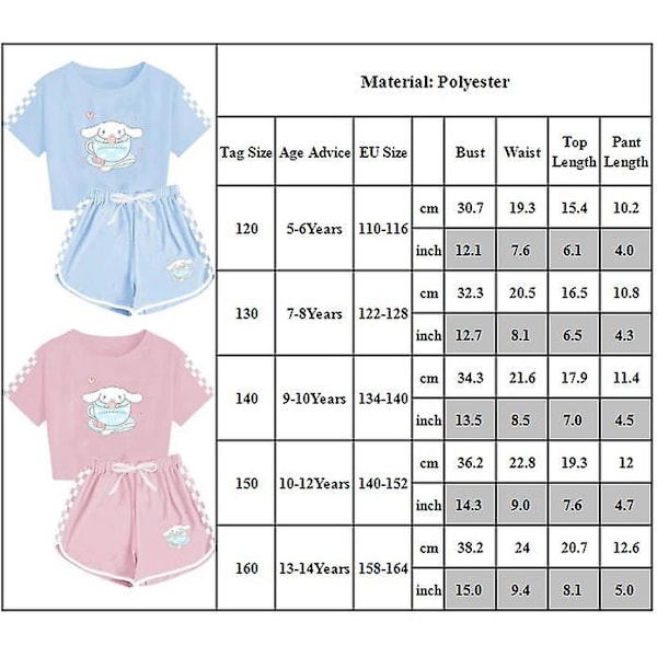 5-14 År Flickor Cinnamoroll Träningsdräkt Söt Tecknad Anime Kortärmad T-shirt + Shorts Set Vardagliga Sportkläder Kläder[HK] Rosa Pink 10-12 Years