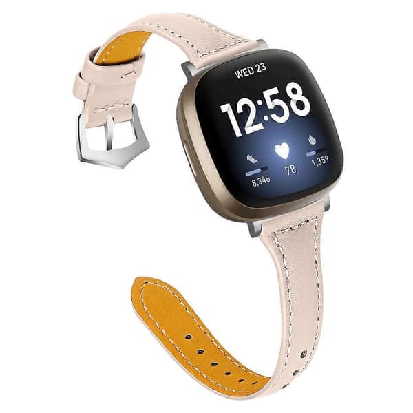 Ægte koskindslæder urrem til Fitbit Versa 4/Sense 2, 20 mm slank urrem - Grå Multicolor Apricot
