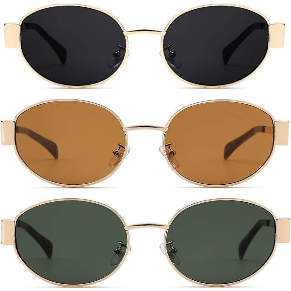 Retro Ovale Solbriller kompatible Kvinder Mænd - Mode Solbriller - Rektangel Metalramme Shades_SSDLV