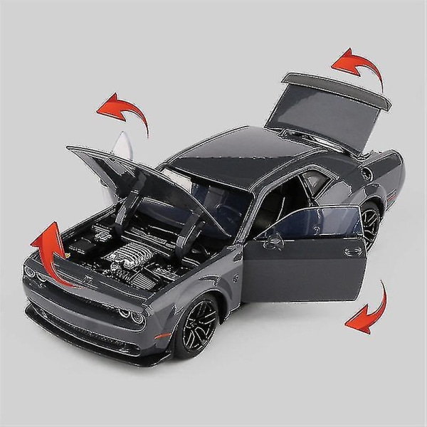 1:32 Dodge Challenger Srt Alloy Sportbilsmodell Diecast Toy Metal Muscle Car Model Simulering Ljud och ljus Barngåvor Hellcat Blue