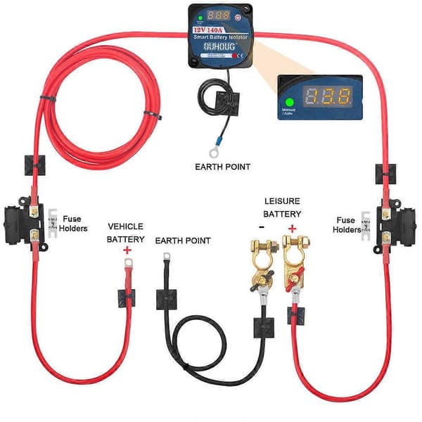 Färdigmonterat Batteri Split Charge Relä Kit 12V 140A Digital VSR Sense Husbil style1878