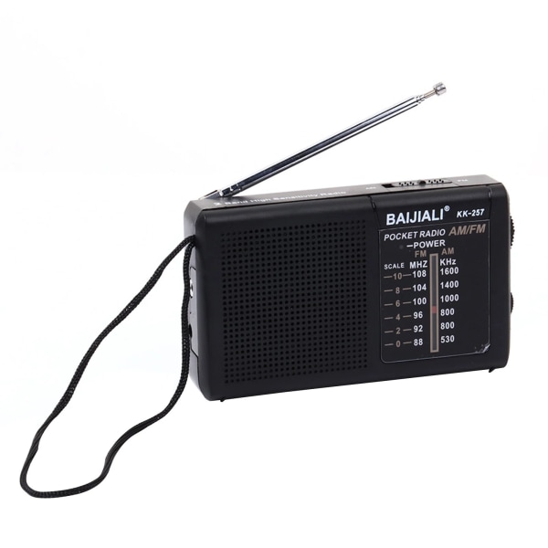 Mini AM/FM-radio infällbar antenn fullband multifunktionell radio AA batteridriven inbyggd högtalare Lämplig för inomhus och utomhus KK257 Black