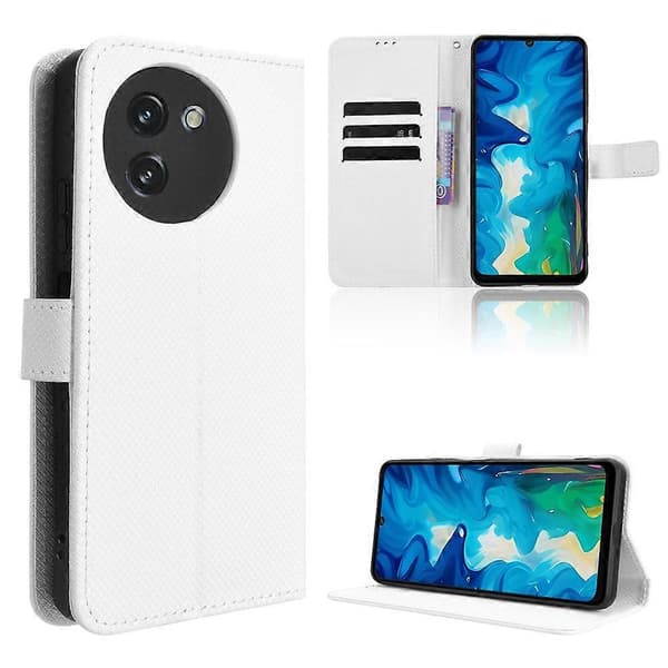 Mobilskal i läder med diamantstruktur White For Doogee Note 59 / Note 59 Pro