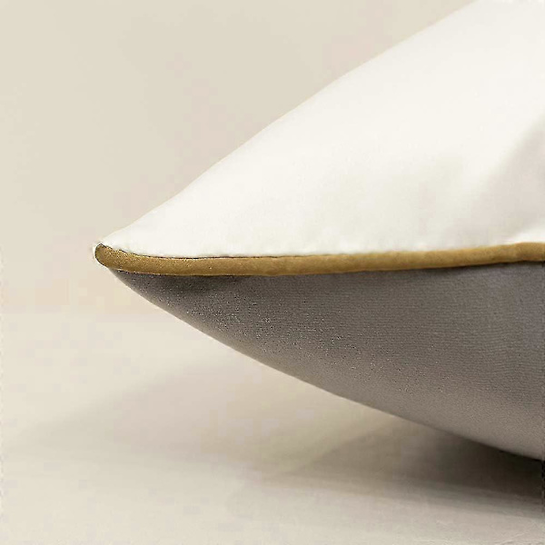 Marinblå Vit Guld Läder Randig Patchwork Sammet Kuddfodral ... Gray