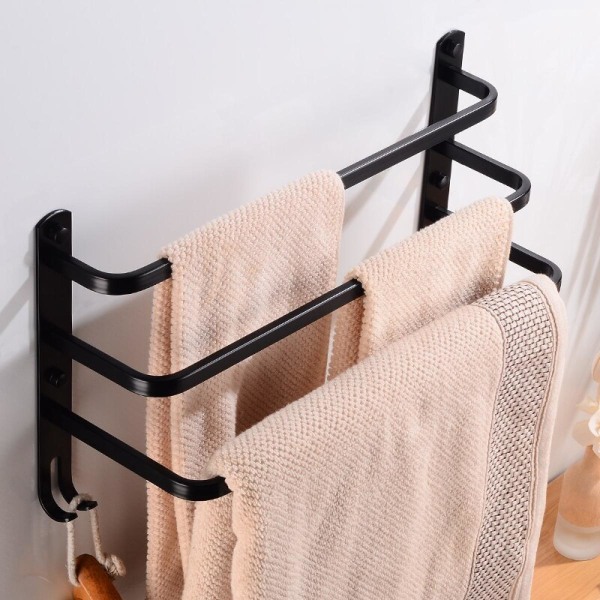 Svart handdukshängare för badrum med tre våningar handdukshängare Väggmonterade handdukar Skenkrok med krok Badrumshylla Dusch (svart)