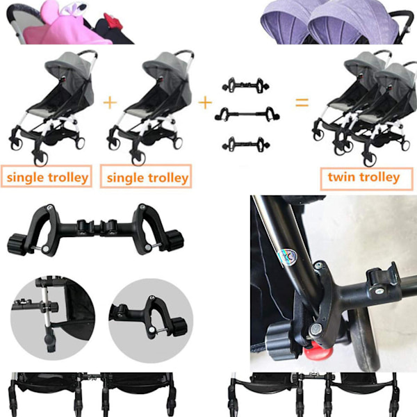 Dubbel barnvagnskoppling Kompatibel med paraplyvagnar Babyzen YOYO Yoya etc Gör om två enkelvagnar till en dubbel barnvagn