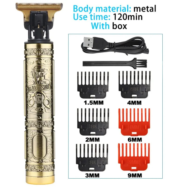 2023 Vintage Body T9 sladdlös elektrisk rakapparat Hårklippningsmaskin för man hårklippare Barber skäggtrimmer USB Metal scissors