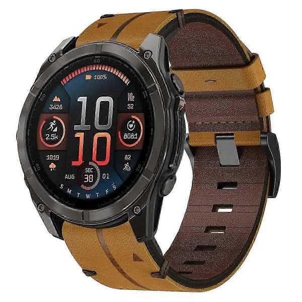 Læder Urrem Til Garmin Fenix 8 Amoled 47mm Brown