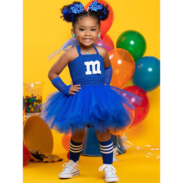M&M's Kostym Hårspännen Handskar Set Barn Flickor Tutu Tyll Klänning Maskerad Kungsblå Royal Blue L