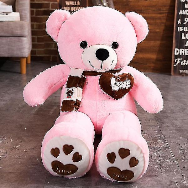 Stor Teddybjörn Med Rosett Plysch Gosedjur Björn Med Hjärta Sängleksaker Pink 120cm