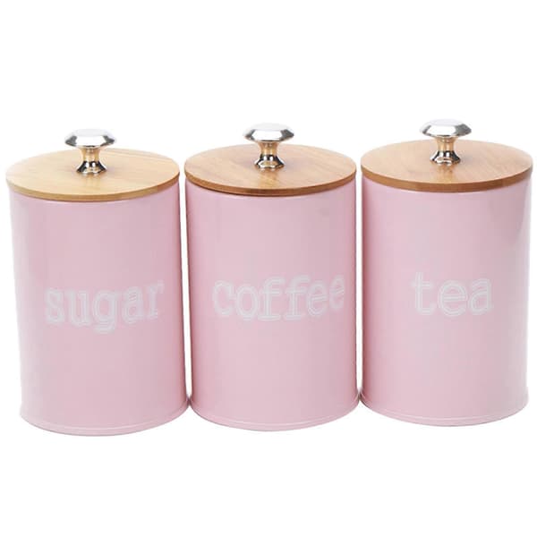 3-pack köksbehållare med lufttätt lock för matförvaring, förvara kaffe Pink