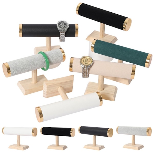 Armbåndsdisplay Stativ Klokke HVITT SKINN LÆR Hvit White leather-leather