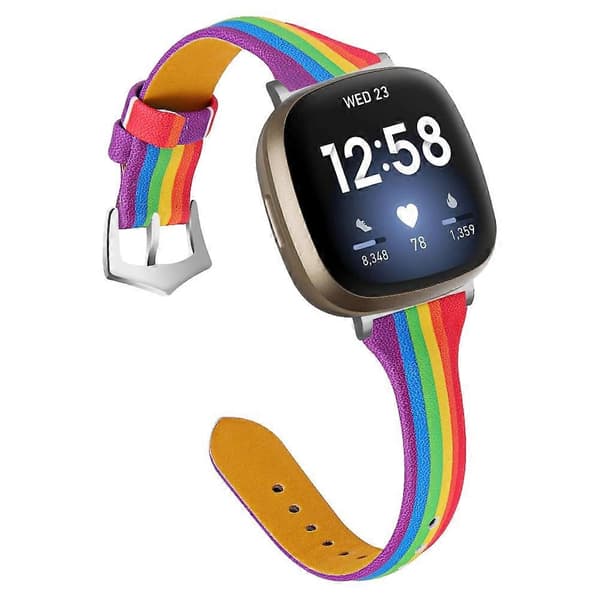 Ægte koskindslæder urrem til Fitbit Versa 4/Sense 2, 20 mm slank urrem - Grå Multicolor Rainbow