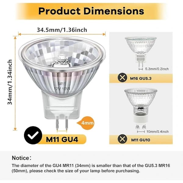 {YM}6-pack MR11 GU4 Halogen Bulbs 20W 12V Dimmable Warm White 2800K