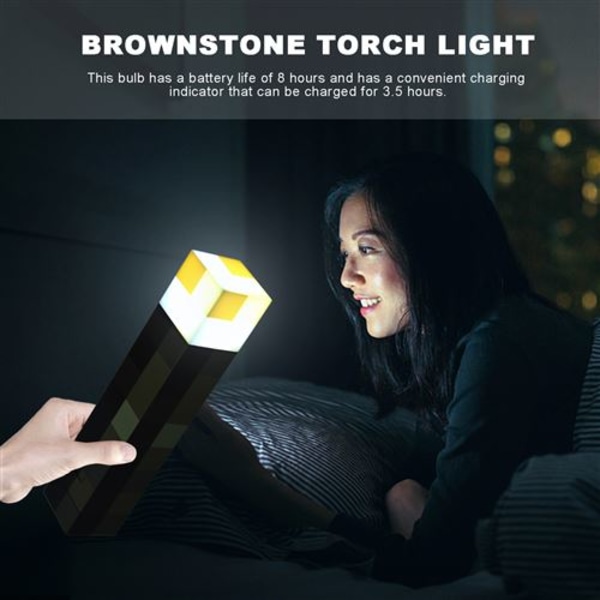 Veilleuse Bärbar, LED-lampa, USB uppladdningsbar, Minecraft-fackla 11,5 pouces Brownstone