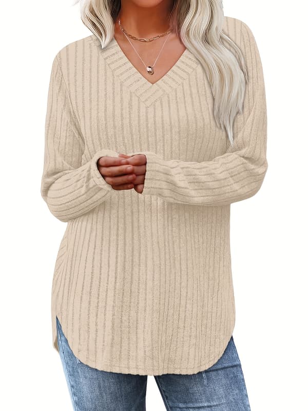 Tvådelat set för dammode - höst/vinter långärmad basic lös elegant V-ringning L Blandade färger