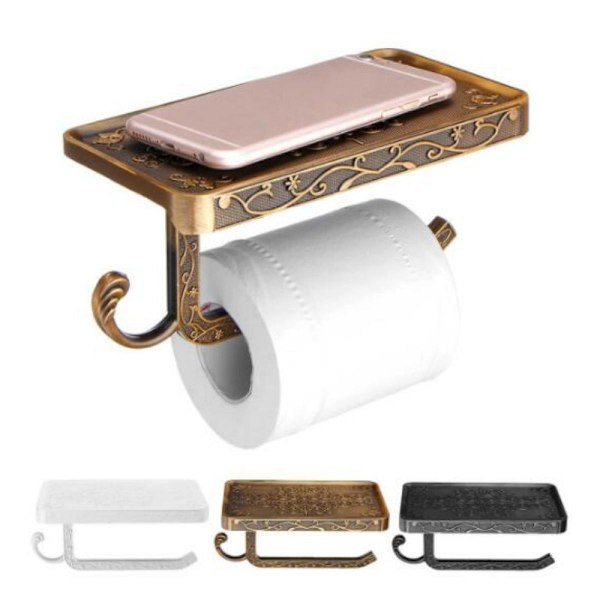 Toalettpappershållare i antik mässing, toalettpappershållare, toalettpappershållare, badrumsförvaringstillbehör (Guld)
