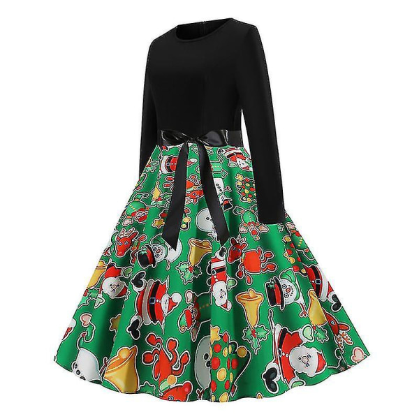 Jul Kvinnor Retro Skater Klänning Xmas Rockabilly Midi Party Swing Dress Green 2XL