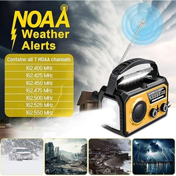 Nödradio med Handvev AM/FM med LED-Ficklampa & Solcellsladdare – Portabel Väderradio för Utomhusbruk, Camping & Nödsituationer (Orange)