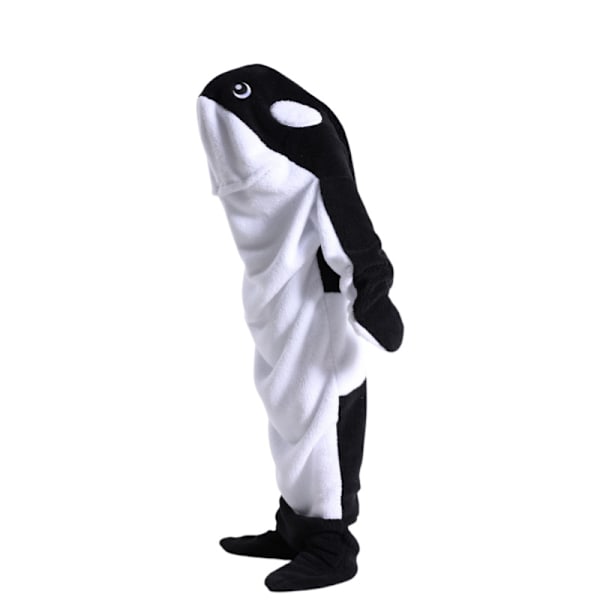 Hajformad Sovsäcksfilt Tecknad Djur Jumpsuit Flanell Hemmakläder för Män och Kvinnor Hajpyjamas Svart Val Black Whale 170