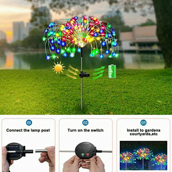 LED Solar Fyrværkeri Lyskæder Udendørs Vandtæt Plæne Gangsti Havelamper Til Terrasse Gårdhave Fest Jule Bryllupsdekoration 120 LED-8 Modes White