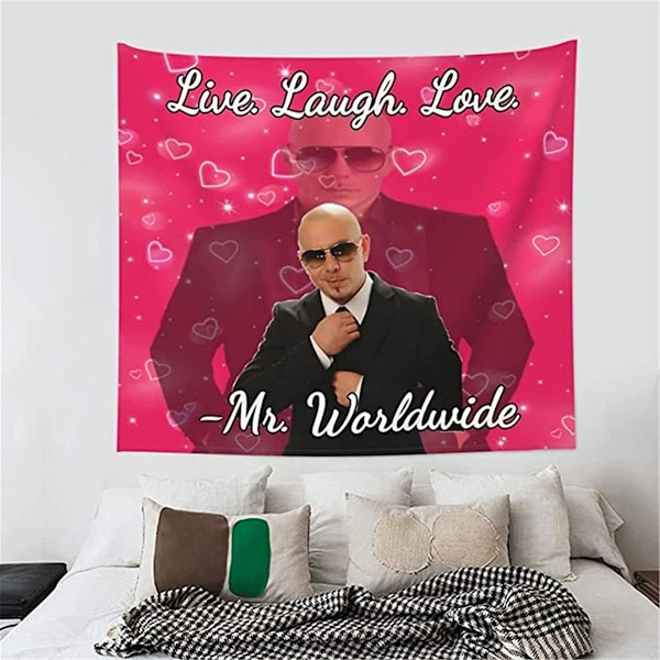 Mr. Worldwide Säger Leva Skratta Älska Väggbonad för Vardagsrum Sovrum Sovsal Dekoration 40ʺ x 60ʺ