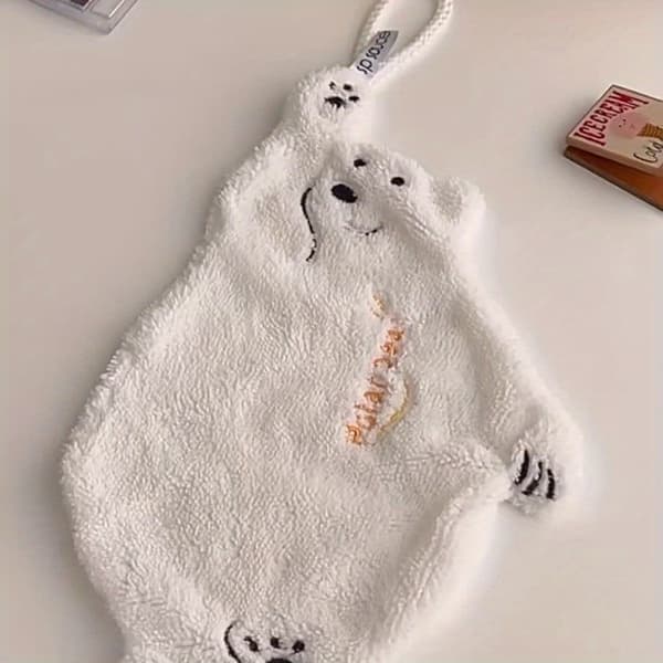 Sæt med 2 søde håndklæder med isbjørn, designet til at hænge 【white】 2pcs