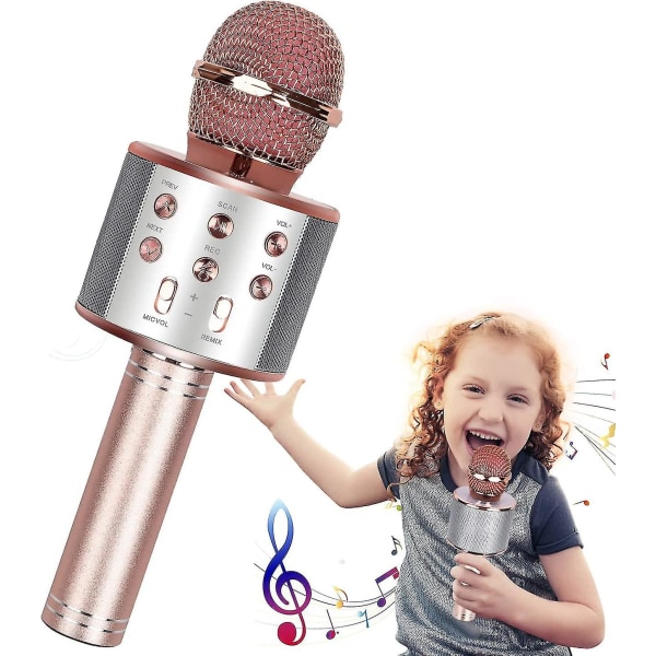 Mikrofon, Trådlös Bluetooth Karaoke Mikrofon Barn, Bärbar 4-i-1 handhållen M